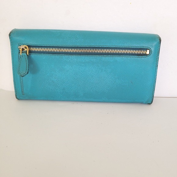 PRADA Authentic Vintage Blue Ssffiano Leather Logo Wallet Envelope Large Fair - Picture 2 of 14